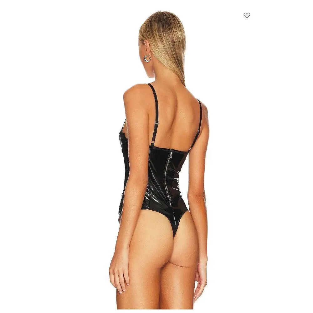 Fleur du Mal PVC Frankie Lace Bodysuit in Black Size S - Picture 2 of 12